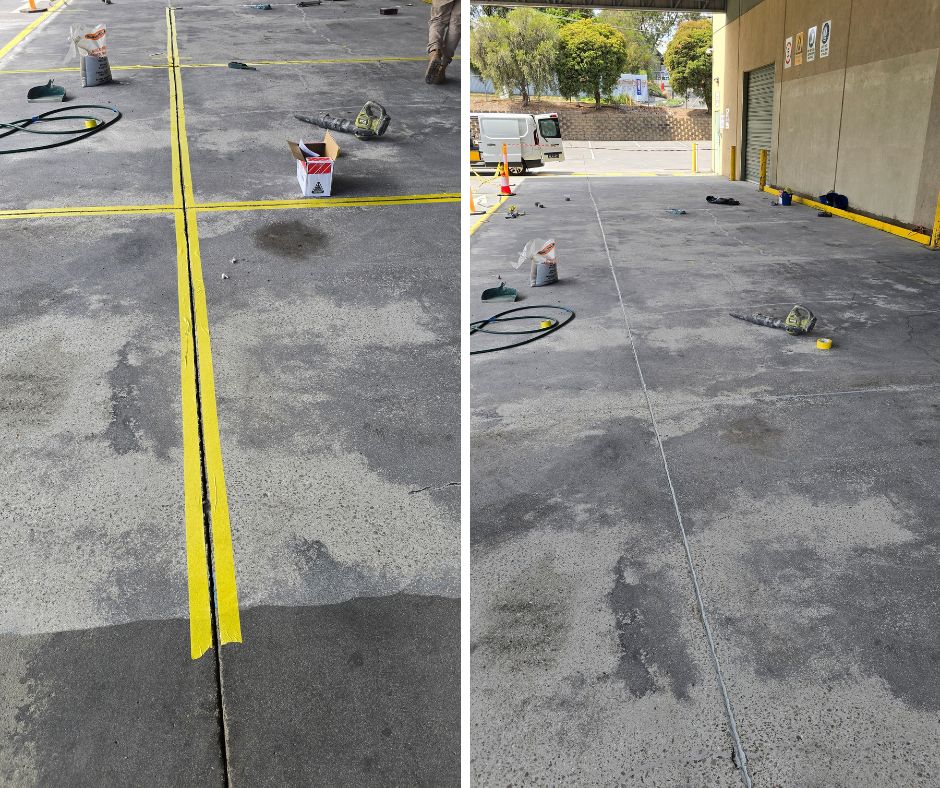 Close-up of sealed concrete crack with clean finish and durable joint filler