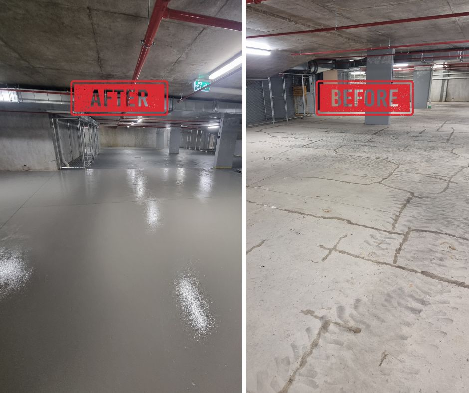 Cracked concrete driveway before repair, showing visible surface damage