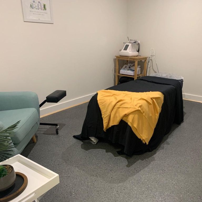 Grind-and-seal floor in a wellness clinic or day spa interior