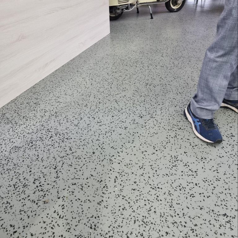 Modern epoxy or grind and seal finish in a professional office setting