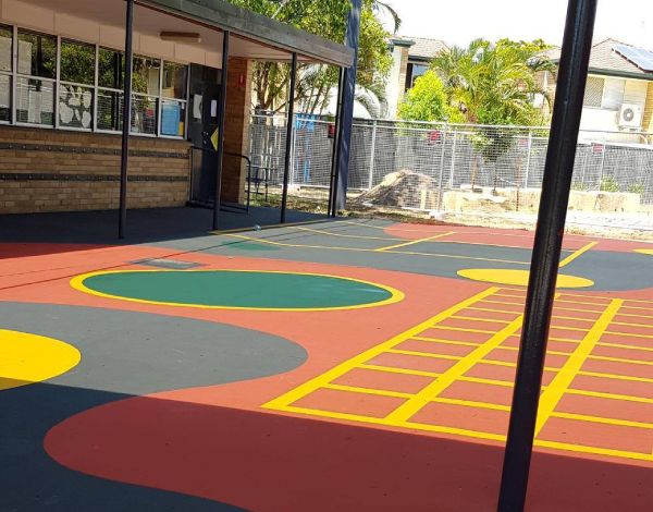 Stencilled concrete in public or school environment