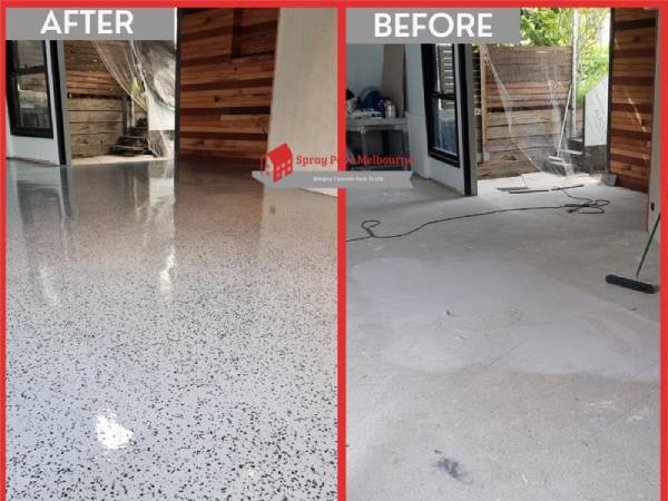 Interior resurfaced concrete with epoxy fleck or gloss finish