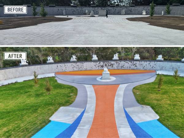 Decorative resurfaced concrete in a public or civic environment