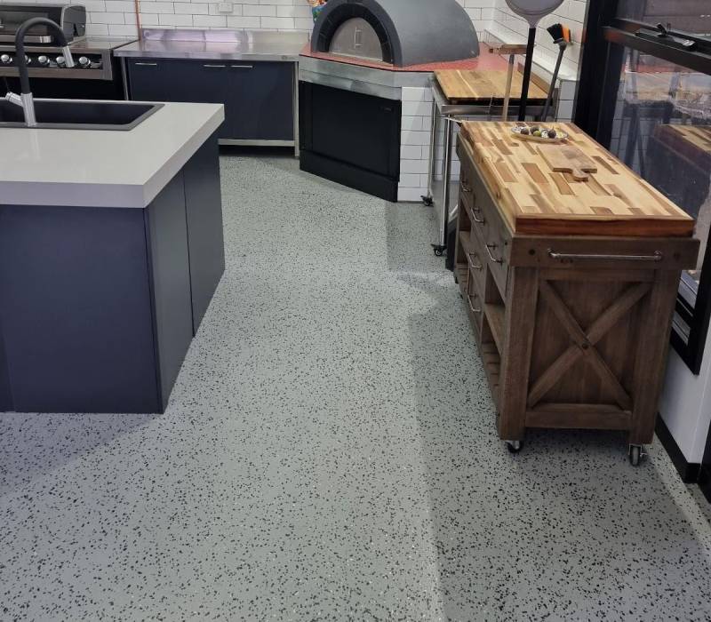 Seamless, non-slip epoxy floor in a back-of-house hospitality space