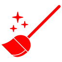 Broom icon with sparkle representing refreshed, clean surface