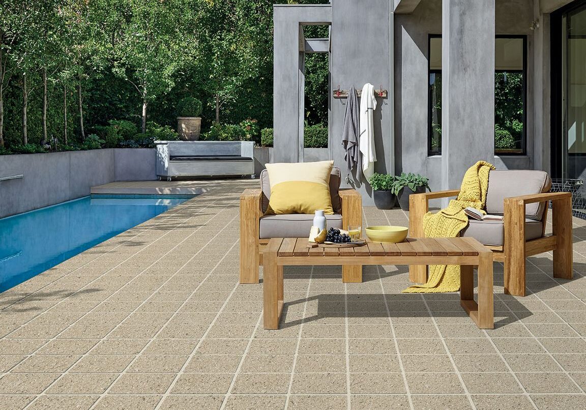 tiles stencil resurfacing concrete around the pool