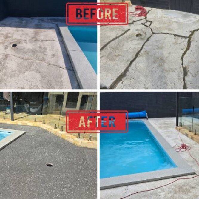 safety-beach-pool-surround-resurfacing. Non-slip textured coating applied to a pool surround on the Mornington Peninsula